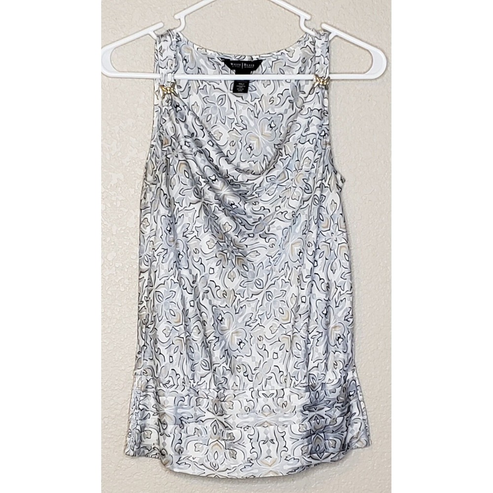 White‎ House Black Market Women's Top XS Sleeveless Gray White Scoop Neck Blouse